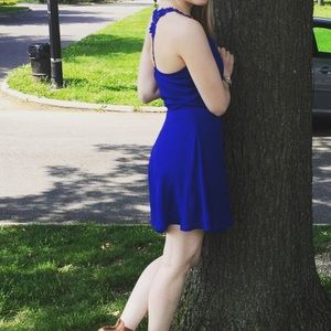 Blue Flare Dress with Lace Detail